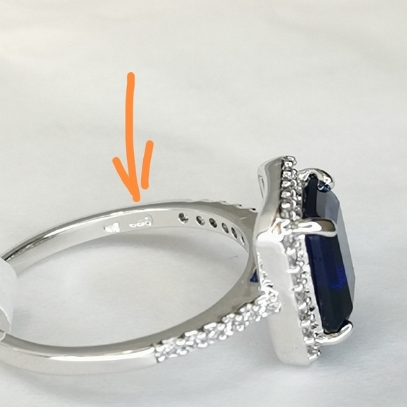 NWT sapphire CZ with halo 14k white gold size 8 - Picture 5 of 8